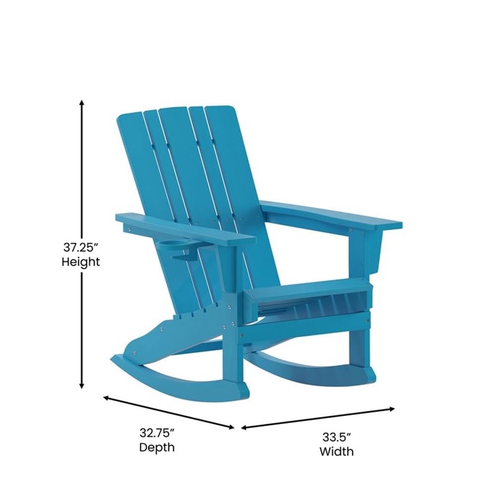 Blue Plastic Adirondack Rocking Chair with Cupholder C1851