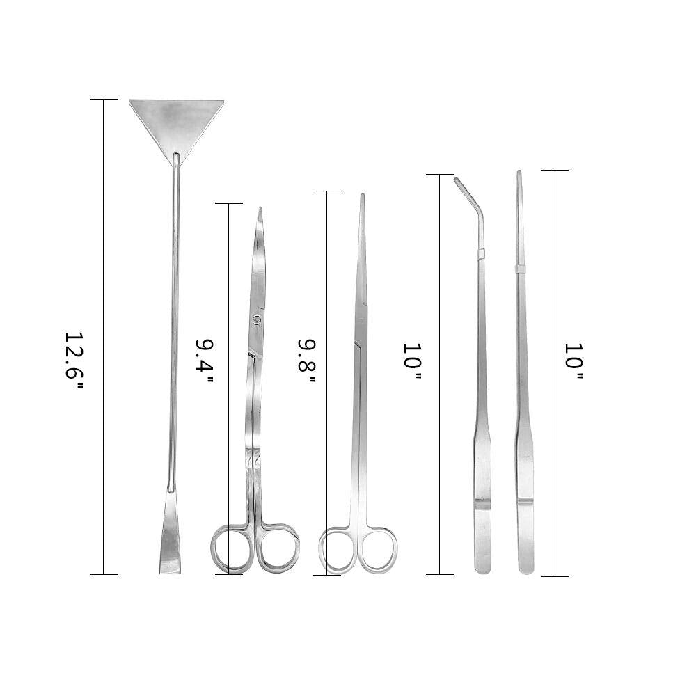 5 in 1 Aquarium Scissors Tweezers Spatula Stainless Steel Aquascaping Tools I4072