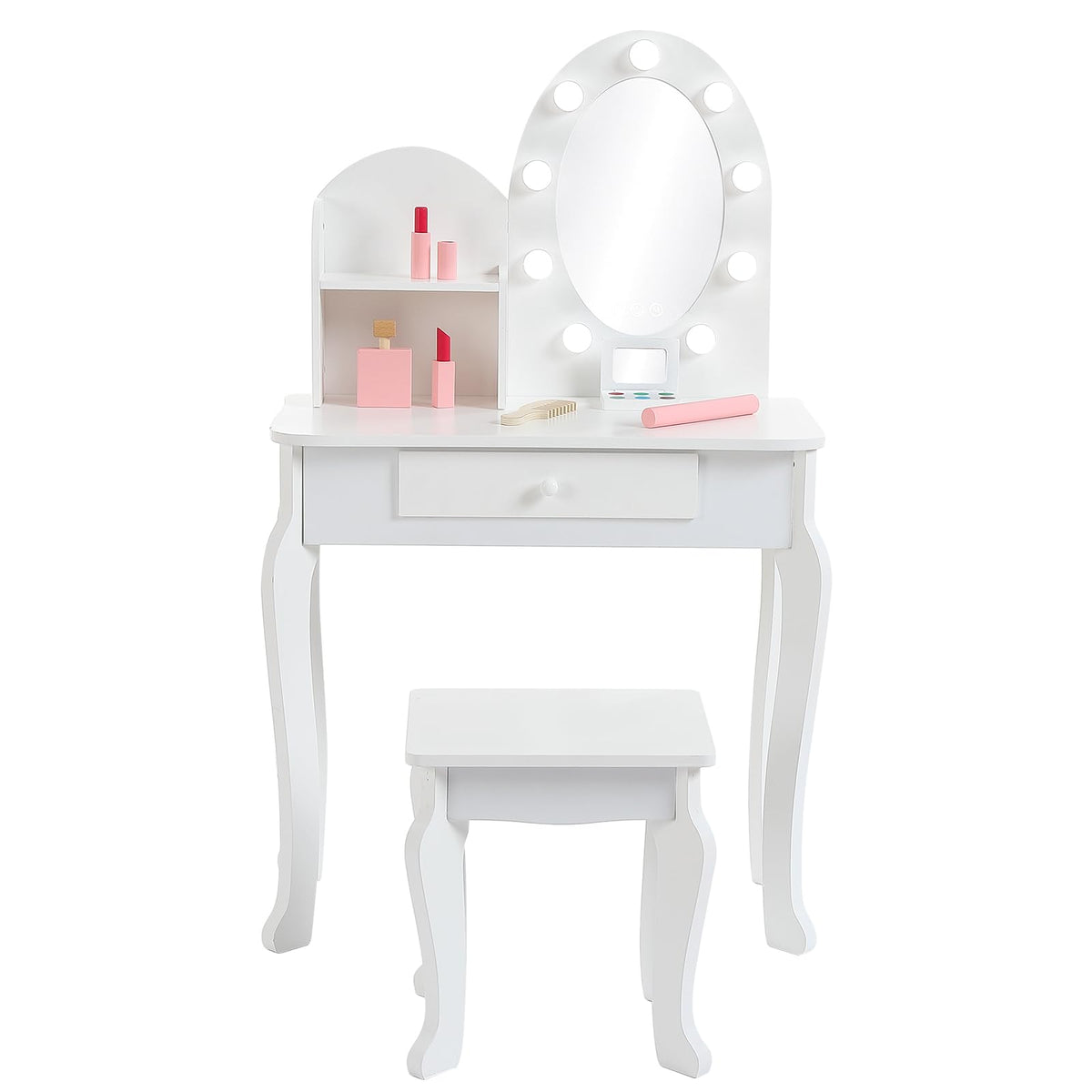 White Kids Vanity Table with LED Mirror & Stool J413871