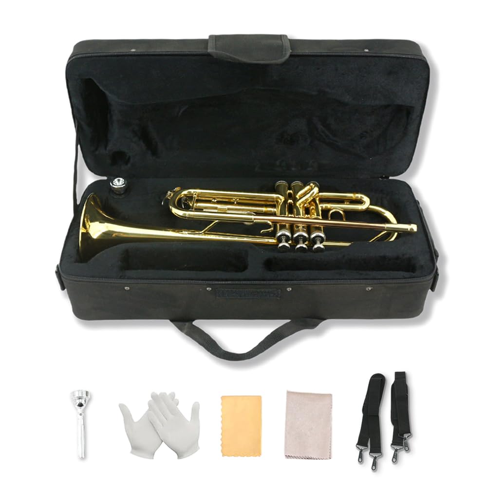 Standard Trumpet Set with Carrying Hard Case, 7C Mouthpiece, Cleaning Cloth and Gloves R96467