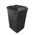 45 Gallon Black Outdoor Trash Can with Wheels and Attached Lid C8254