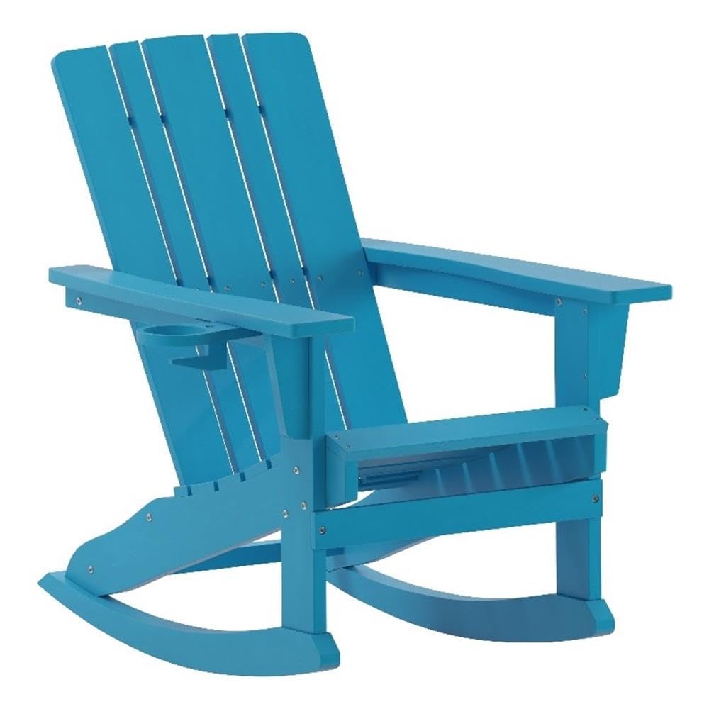 Blue Plastic Adirondack Rocking Chair with Cupholder C1851