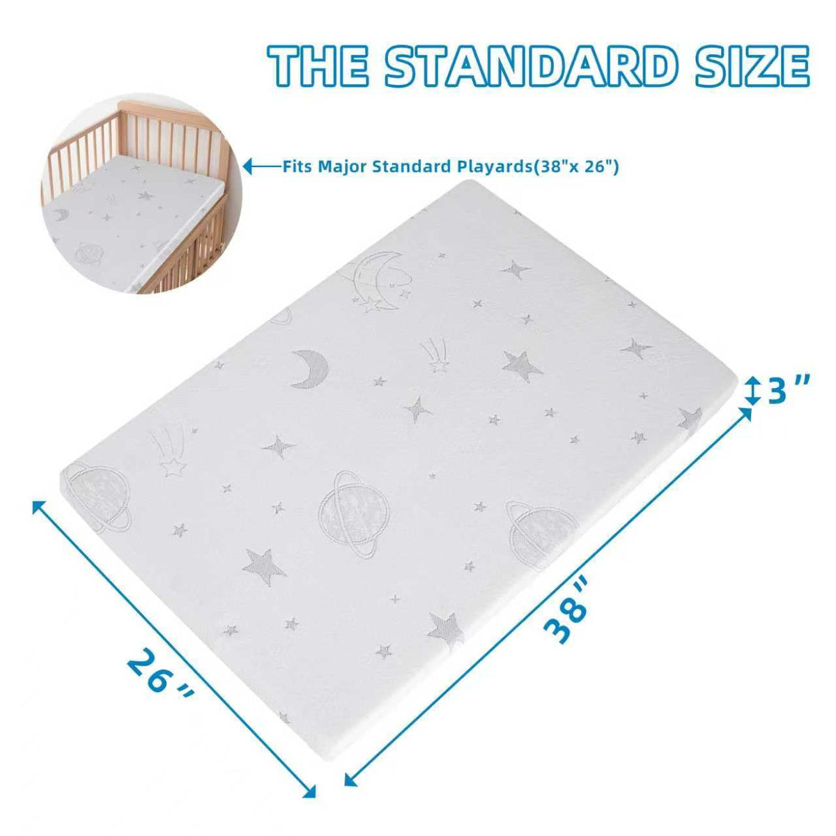 Pack and Play Mattress Pad 38"x26"x3" Dual-Sided I6956