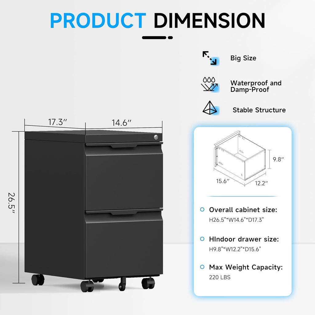 2 Drawer Mobile File Cabinet with Lock V5713