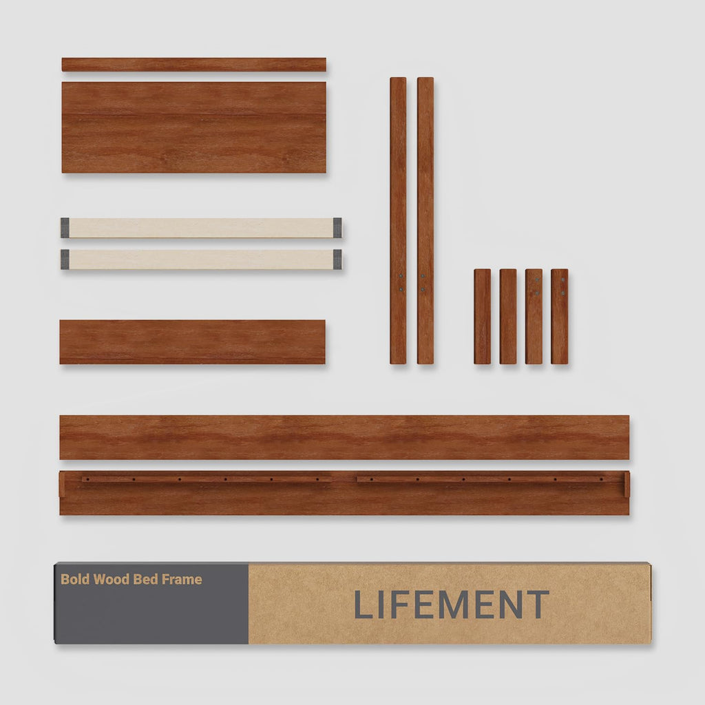 Cherry King Wood Platform Bed Frame with Headboard B5226