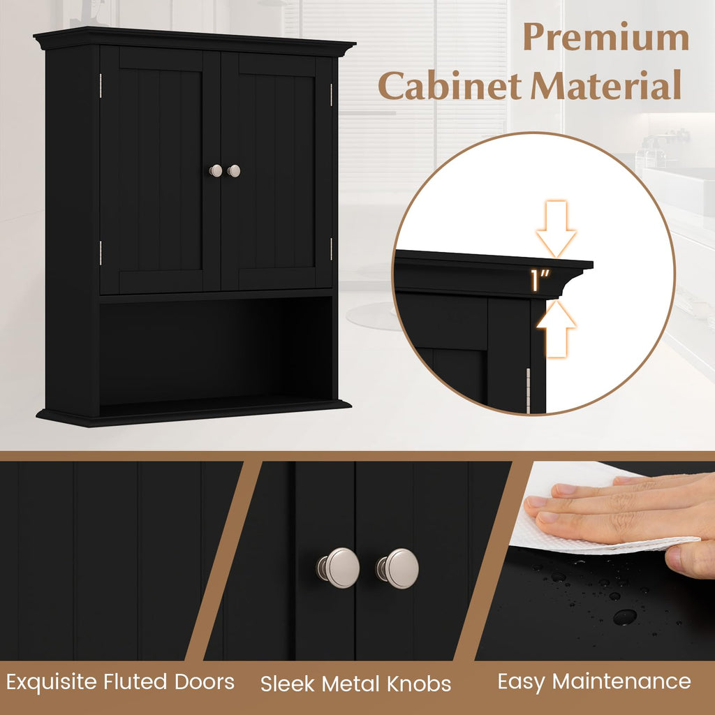 Black Wooden Bathroom Wall Cabinet with 2 Doors X66241