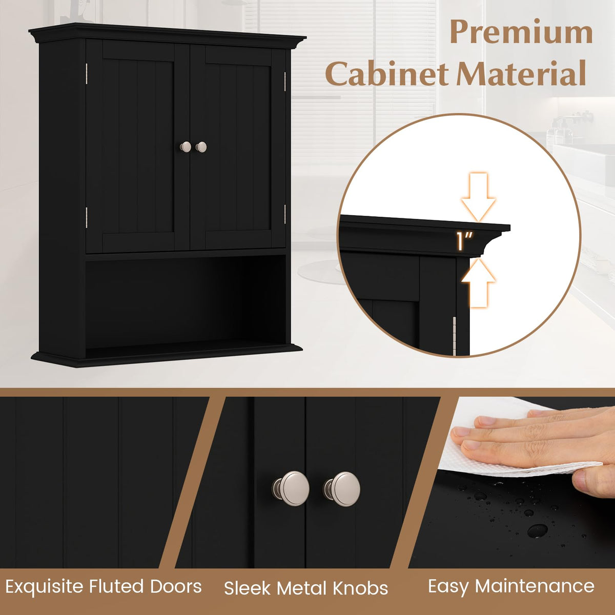 Black Wooden Bathroom Wall Cabinet with 2 Doors X66241