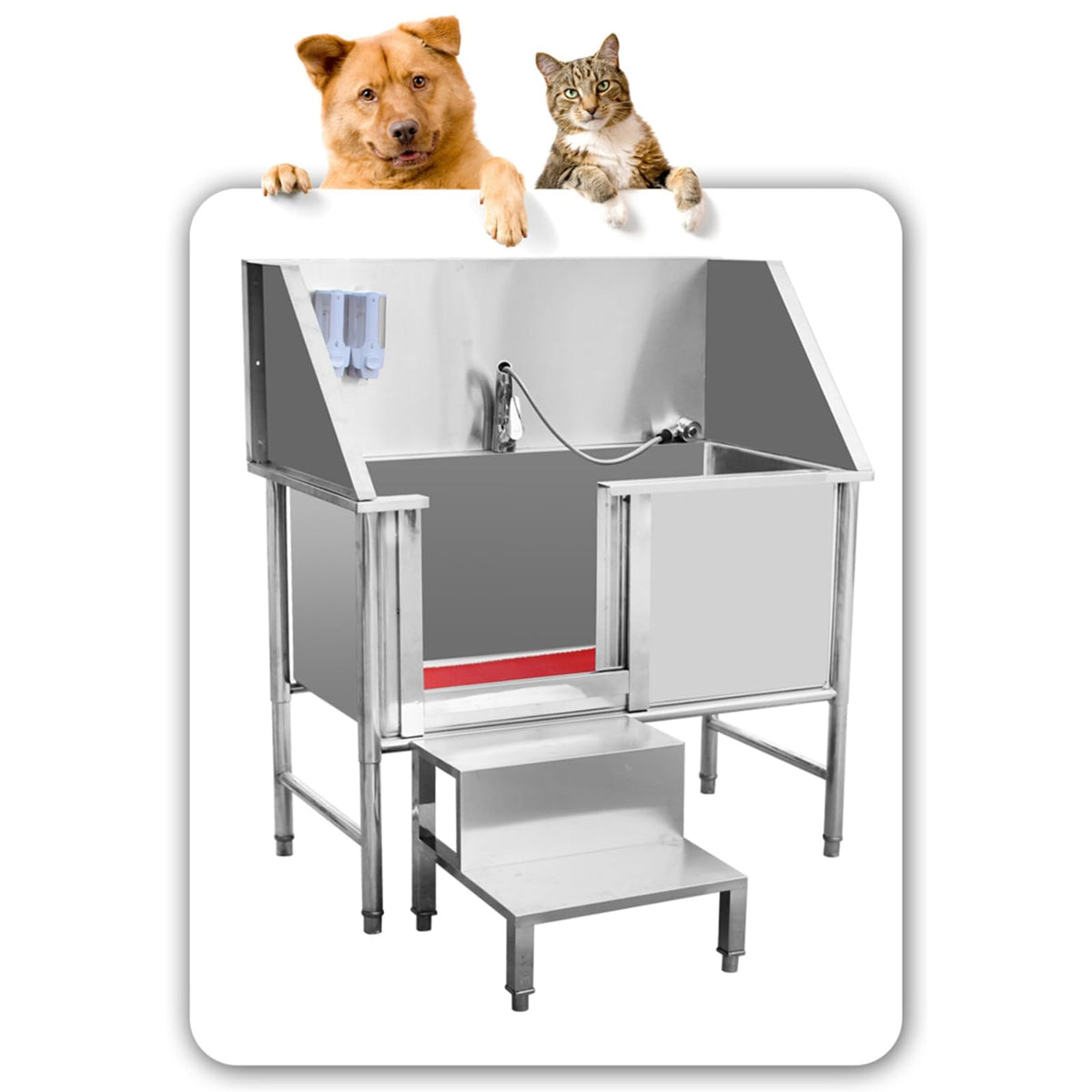 47 Inch Stainless Steel Dog Grooming Tub with Walk-in Stairs X87635