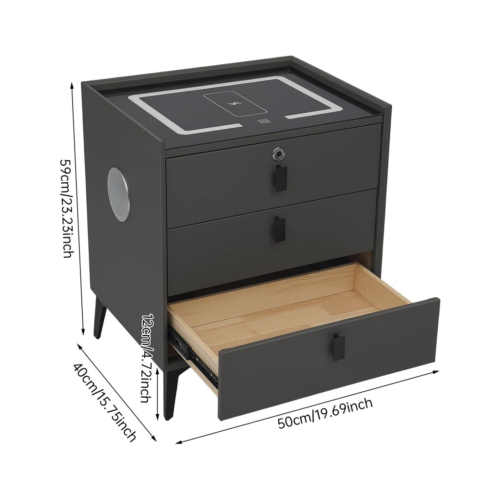 Fingerprint Lock Nightstand with USB & Wireless Charging and 3 Drawers J47079