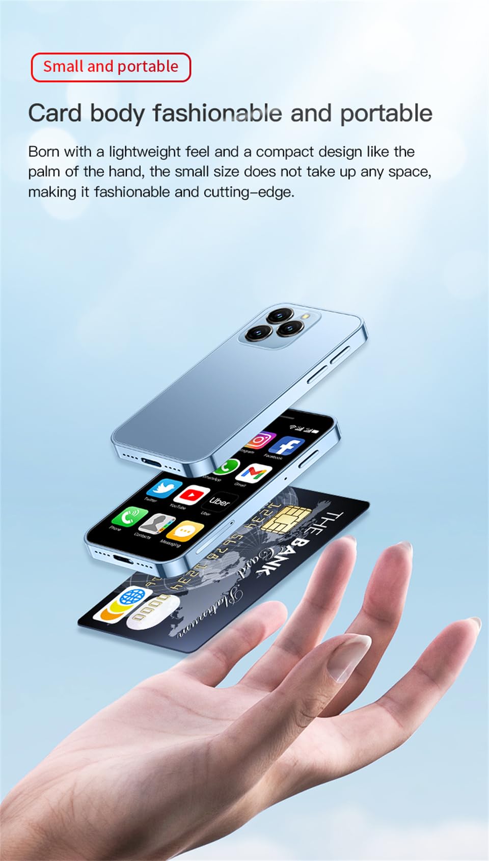 3.0 inch Mini Smartphone 4G LTE Android 10 Quad Core 2000mAh Type-C Dual SIM Purple 3GB RAM 64GB ROM Q5521