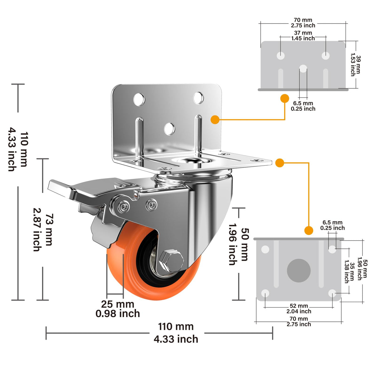 2" L-Shaped Swivel Caster Wheels Set of 4 X821