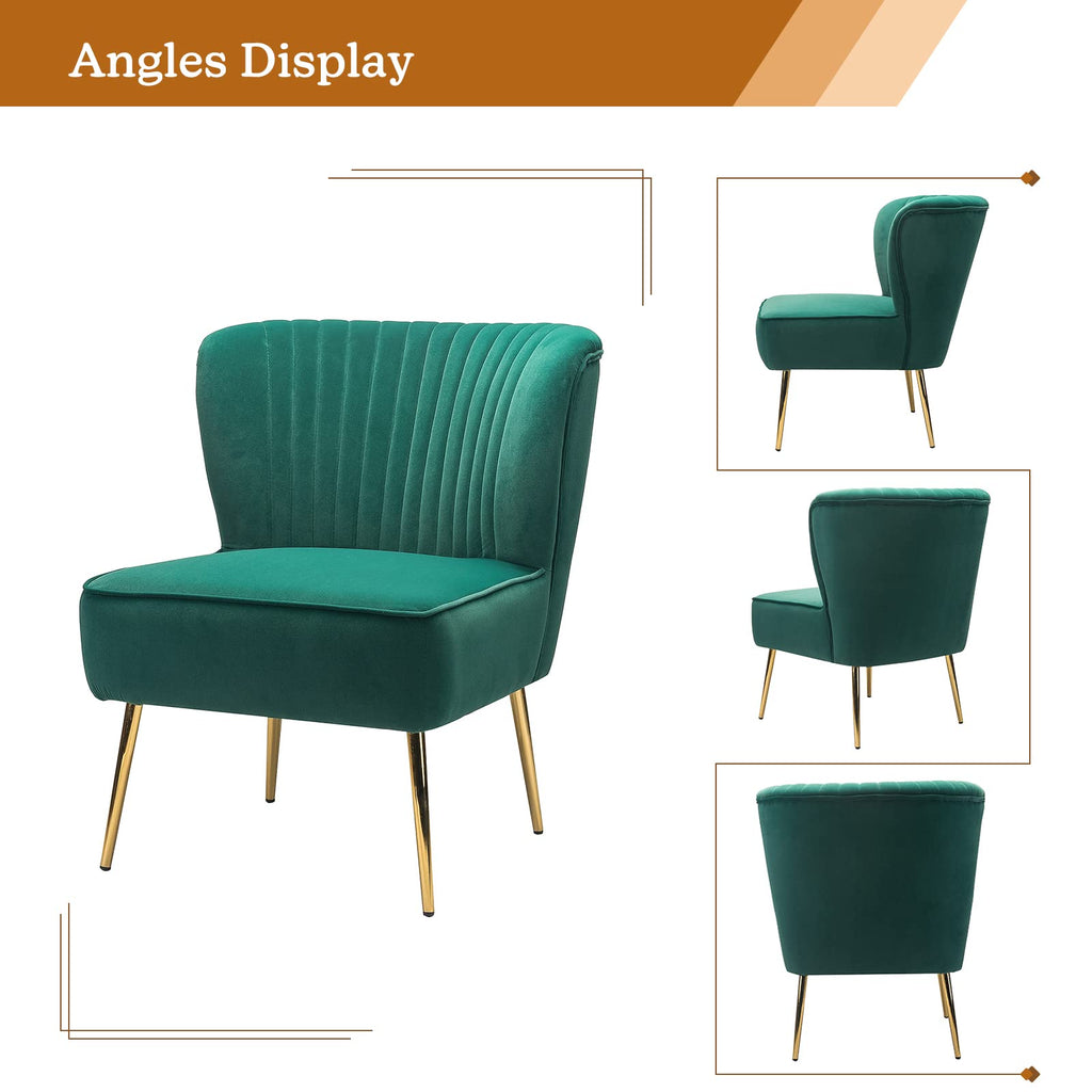 Velvet Accent Chair Set of 2 Emerald Green Wingback Armless Slipper Chair H6854