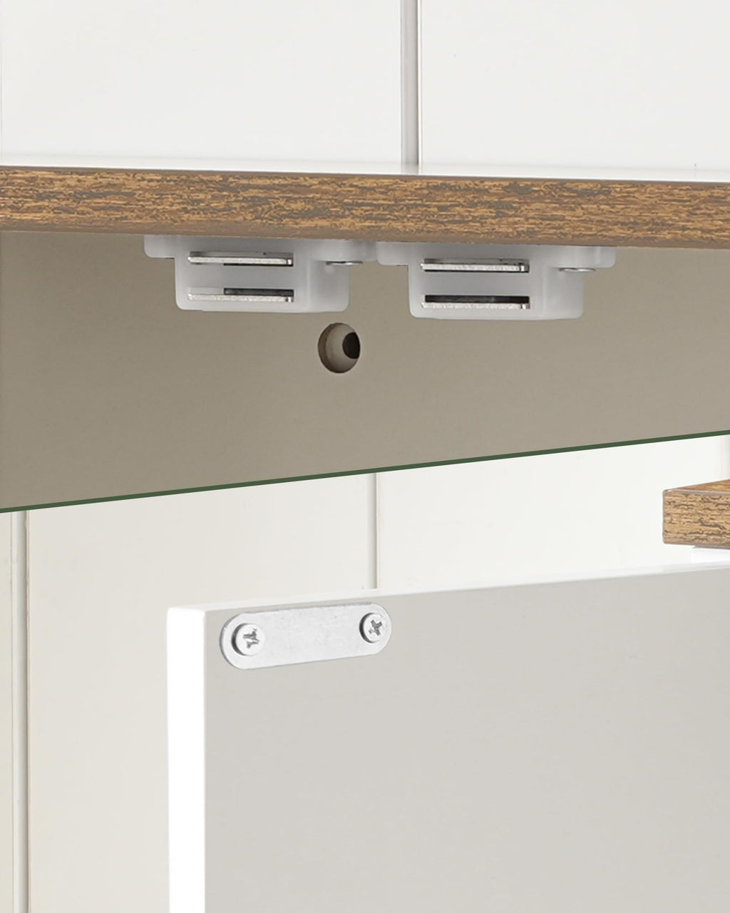White and Walnut Bathroom Wall Cabinet with Towel Bar J797357