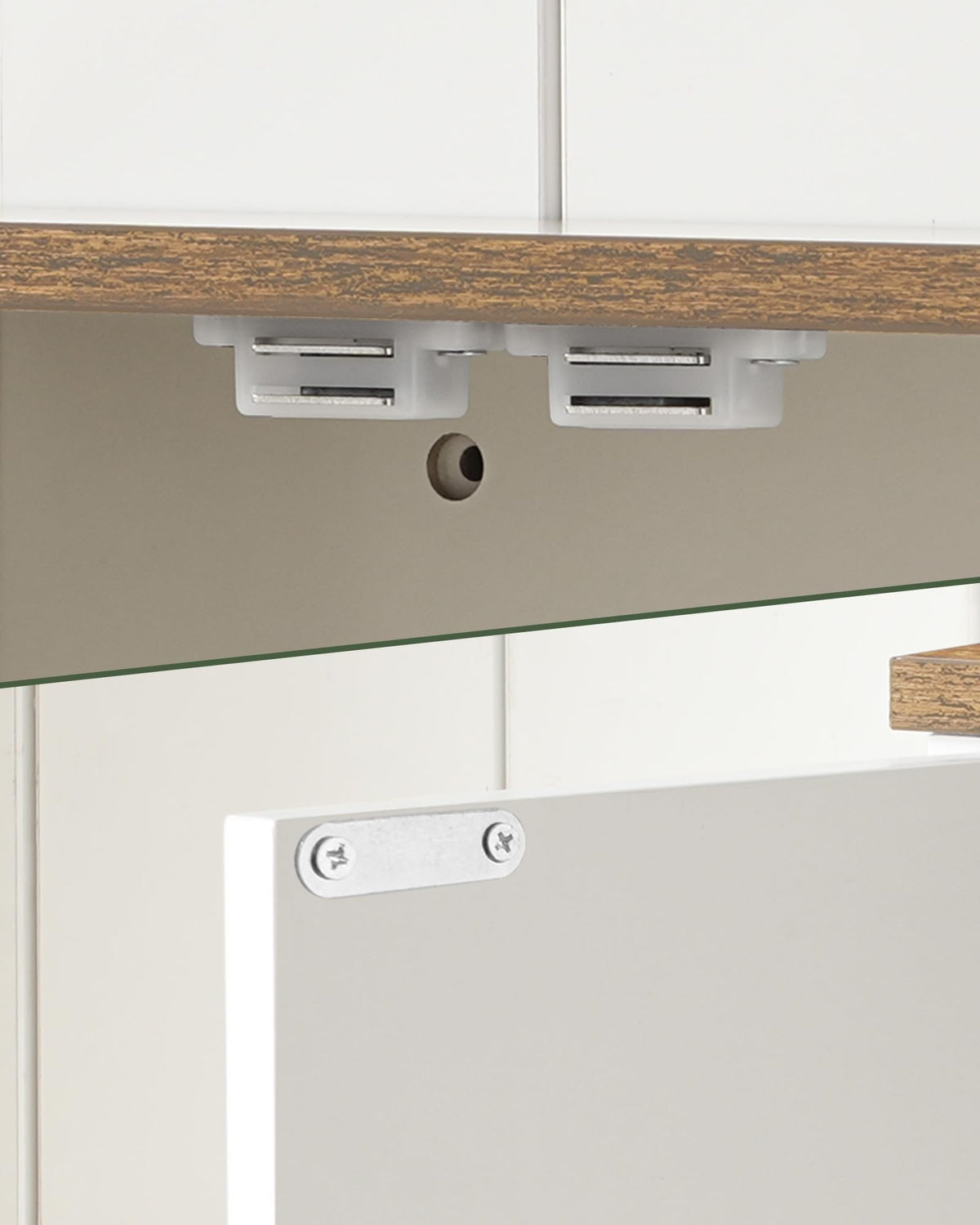 White and Walnut Bathroom Wall Cabinet with Towel Bar J797357