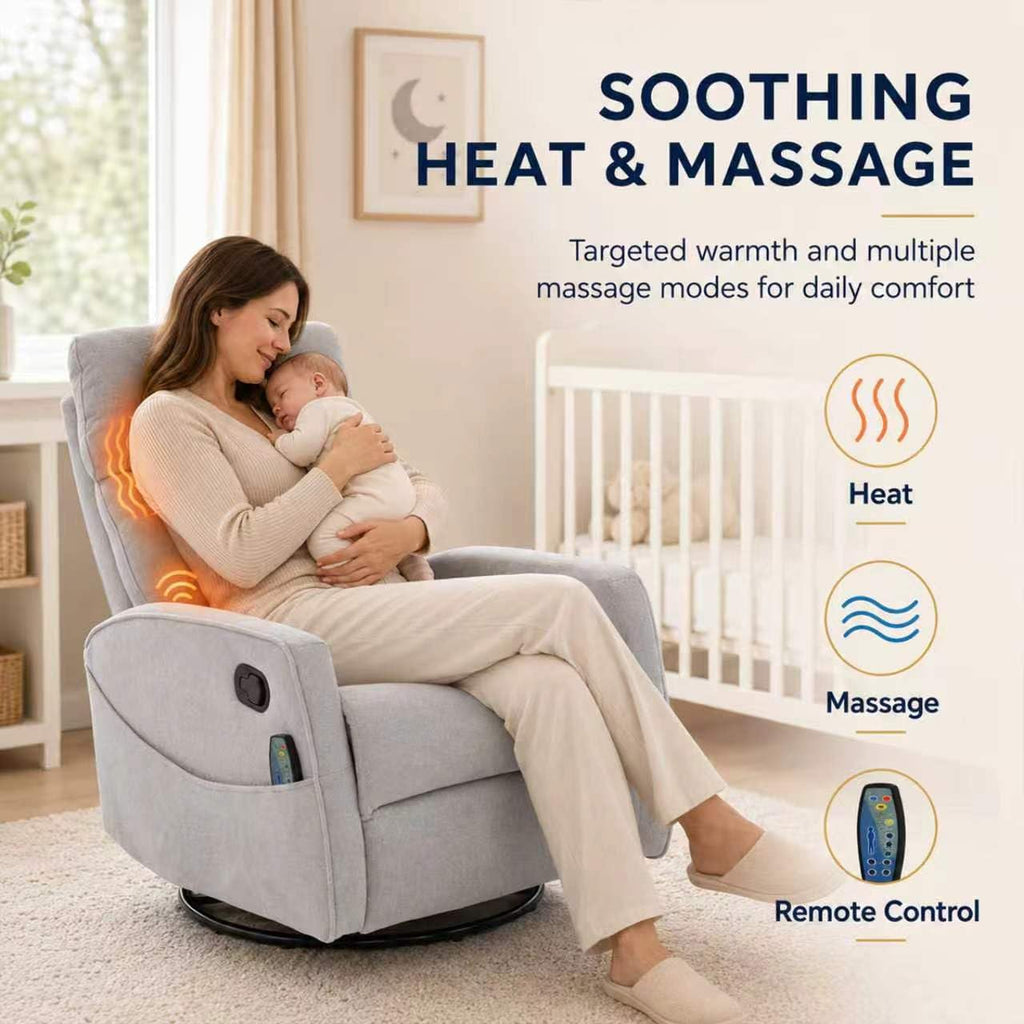 Small White Velvet Recliner Rocking Chair with Heat and Massage D495