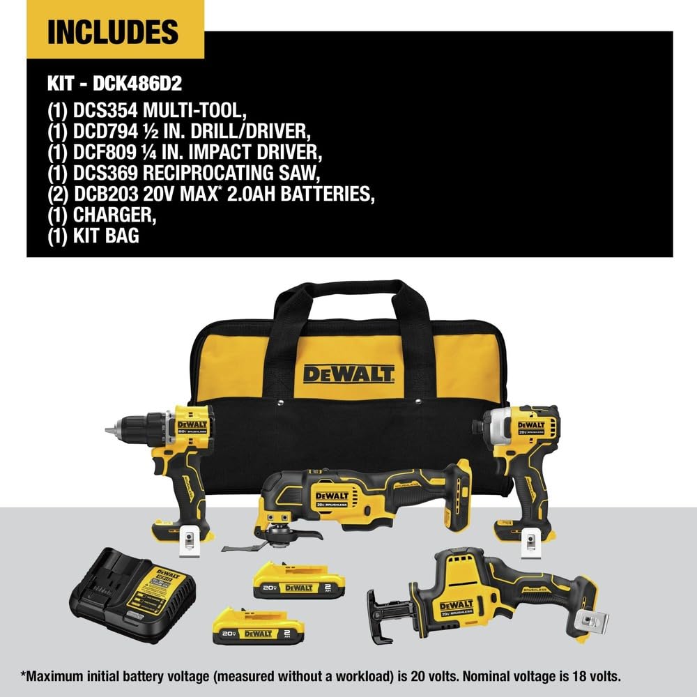 20-Volt Lithium-Ion Cordless Brushless Combo Kit 4-Tool with 2.0Ah Batteries L7577