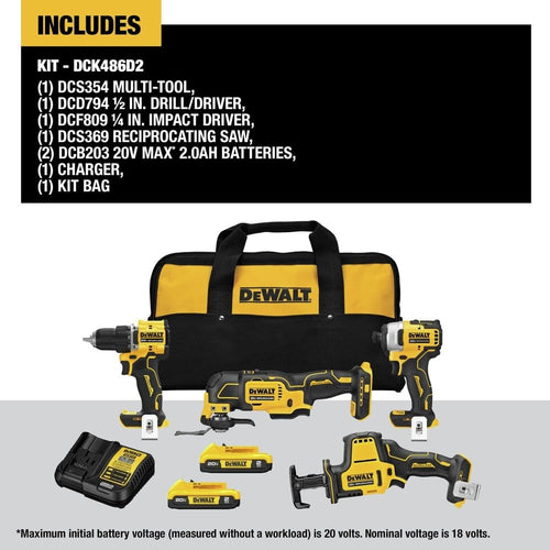20-Volt Lithium-Ion Cordless Brushless Combo Kit 4-Tool with 2.0Ah Batteries L7577