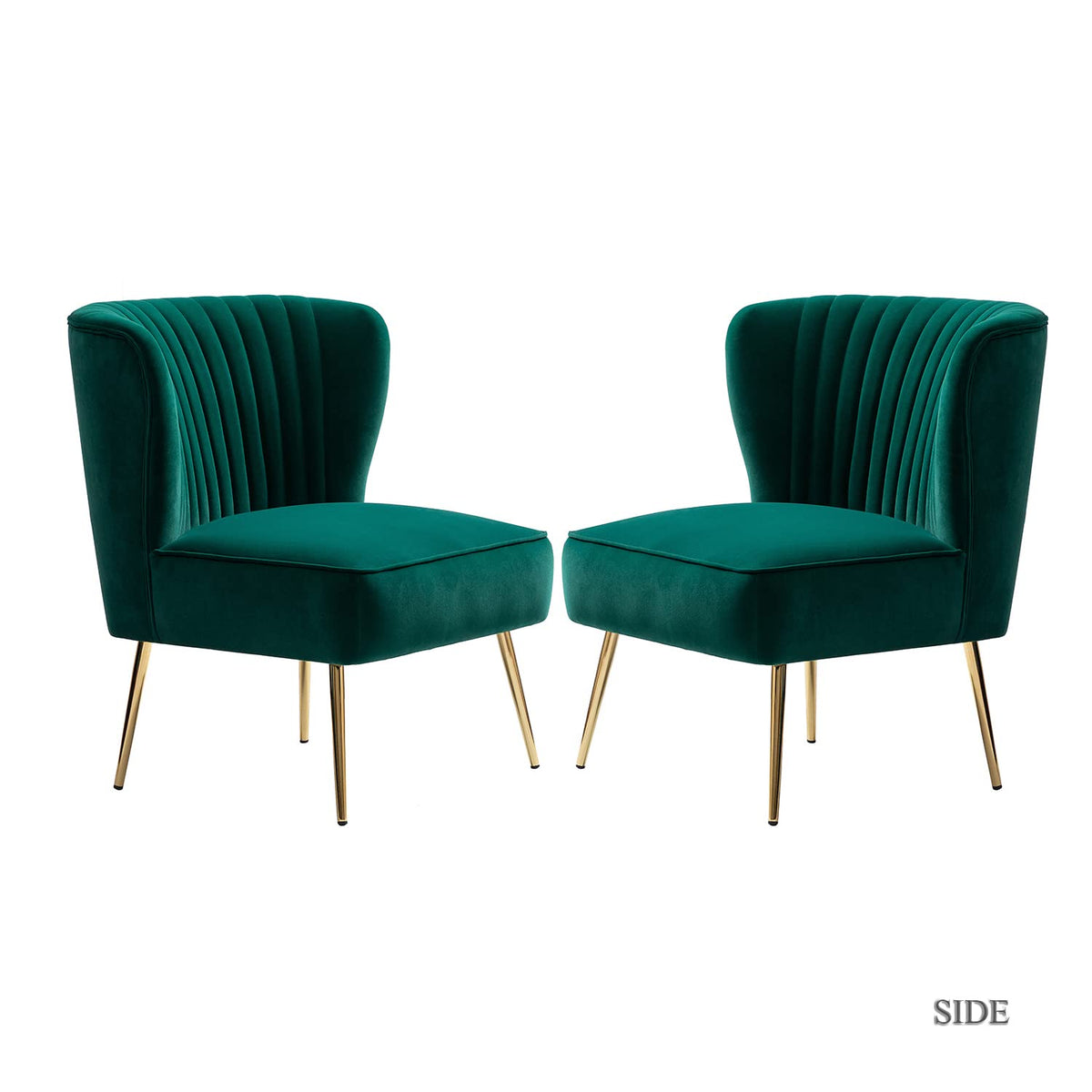 Velvet Accent Chair Set of 2 Emerald Green Wingback Armless Slipper Chair H6854