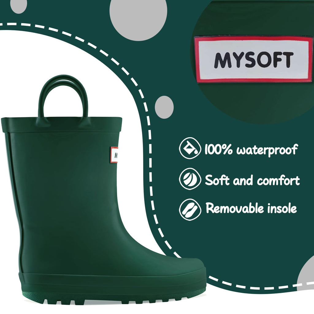 Toddler Rubber Waterproof Rain Boots with Handle W398