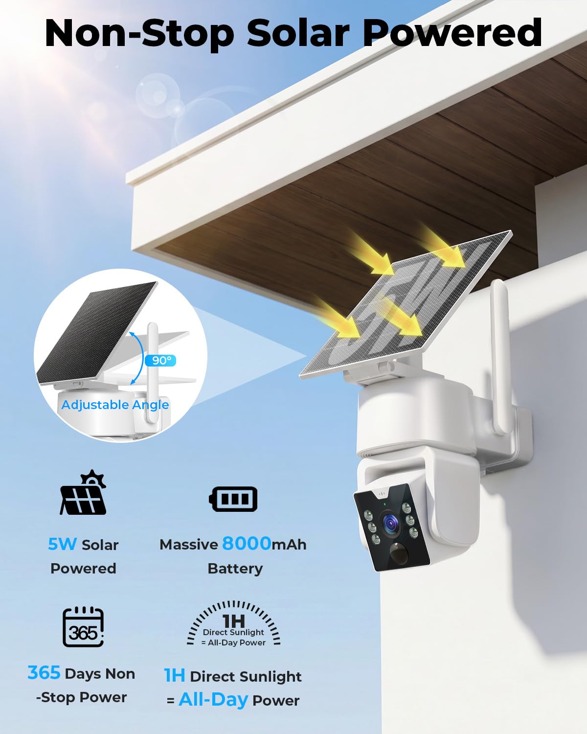 4MP Solar Powered 360° PTZ Outdoor Security Camera W8596