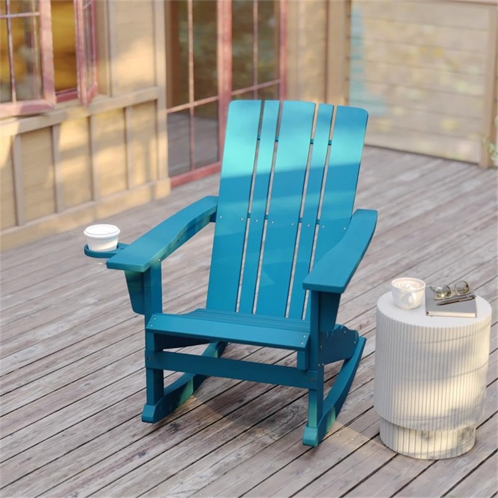 Blue Plastic Adirondack Rocking Chair with Cupholder C1851