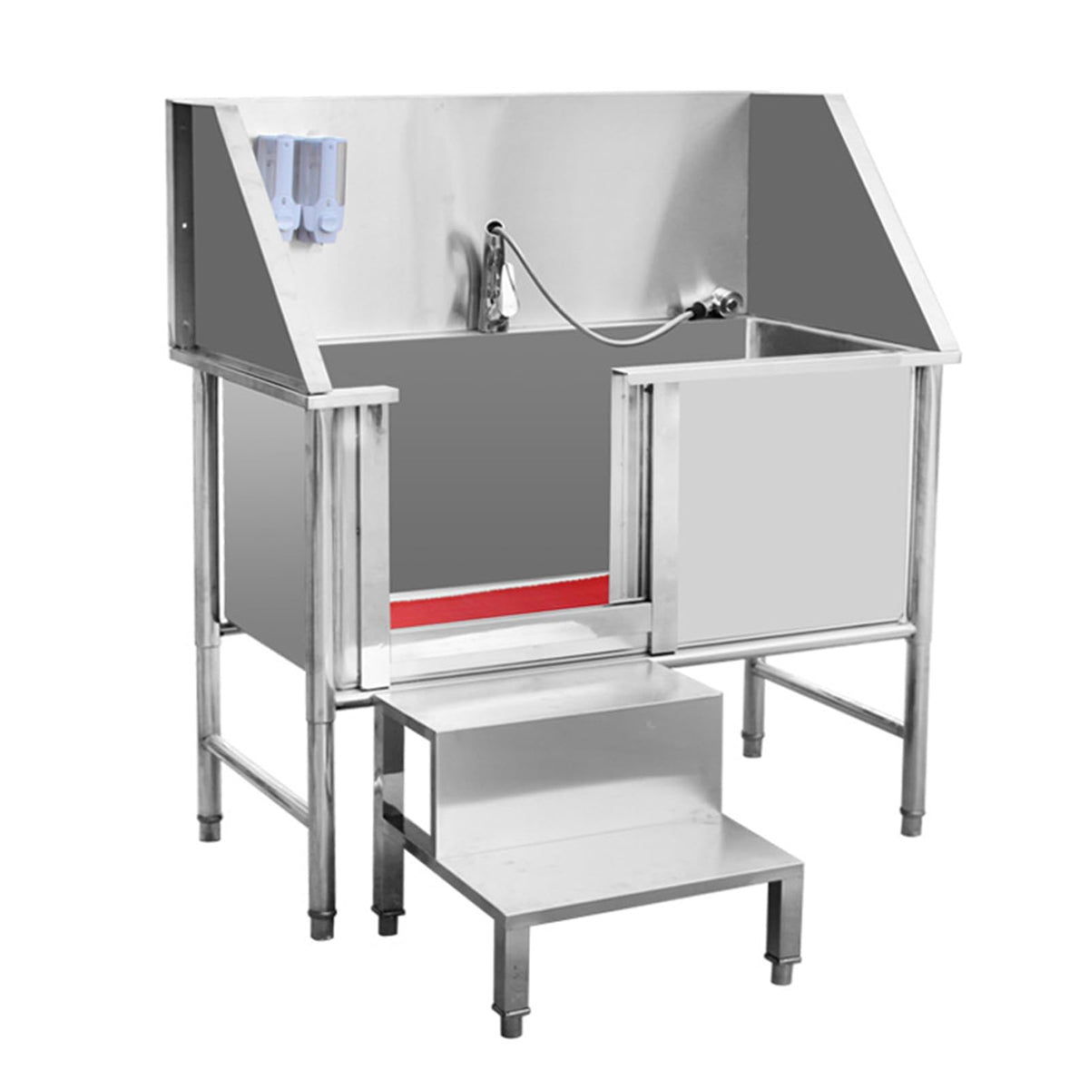 47 Inch Stainless Steel Dog Grooming Tub with Walk-in Stairs X87635