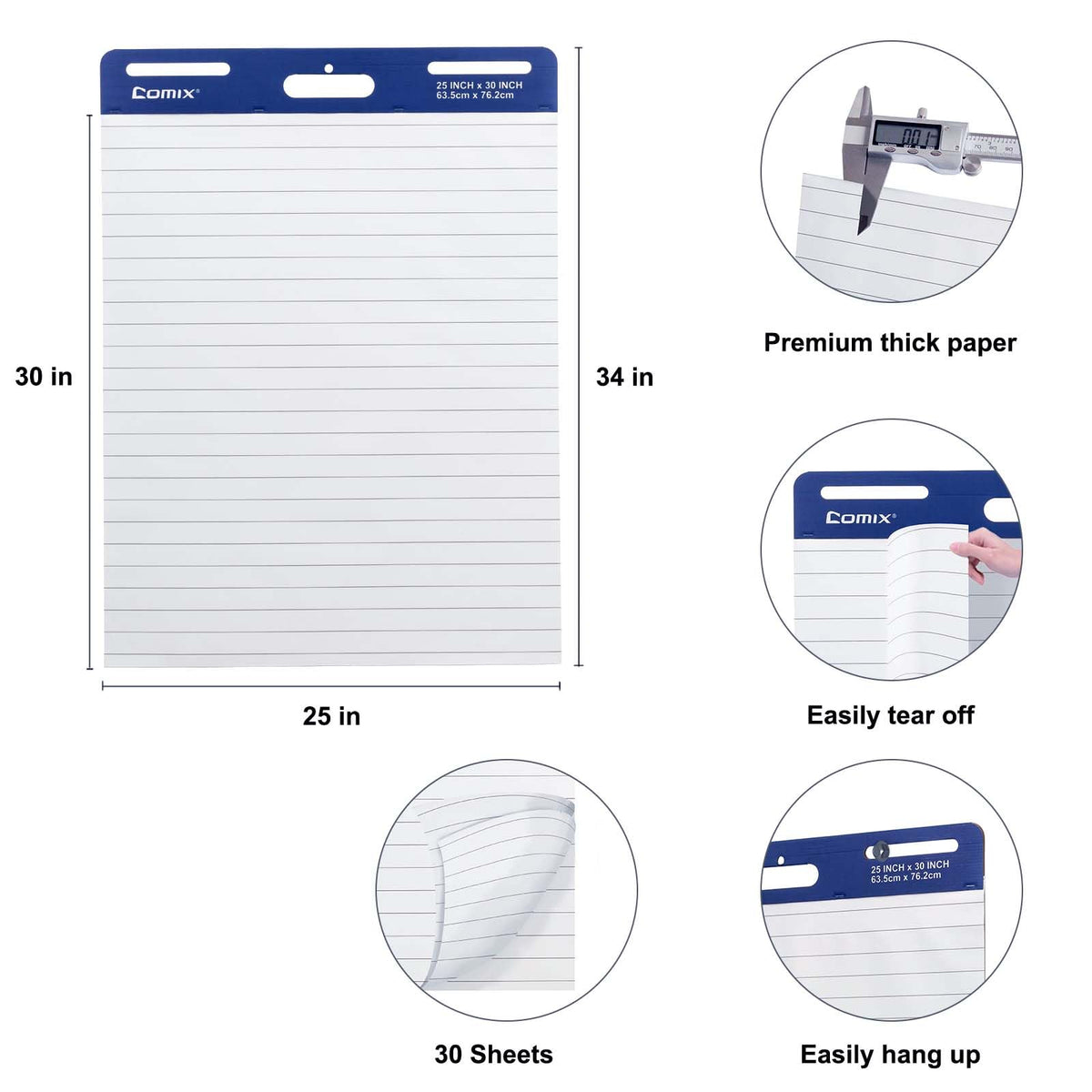 Lined Sticky Easel Pad, 25 x 30 Inches, 30 Sheets/Pad, 2 Pads/Pack I80428