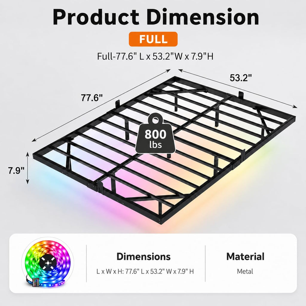 Full Size Floating Bed Frame with LED Lights W141