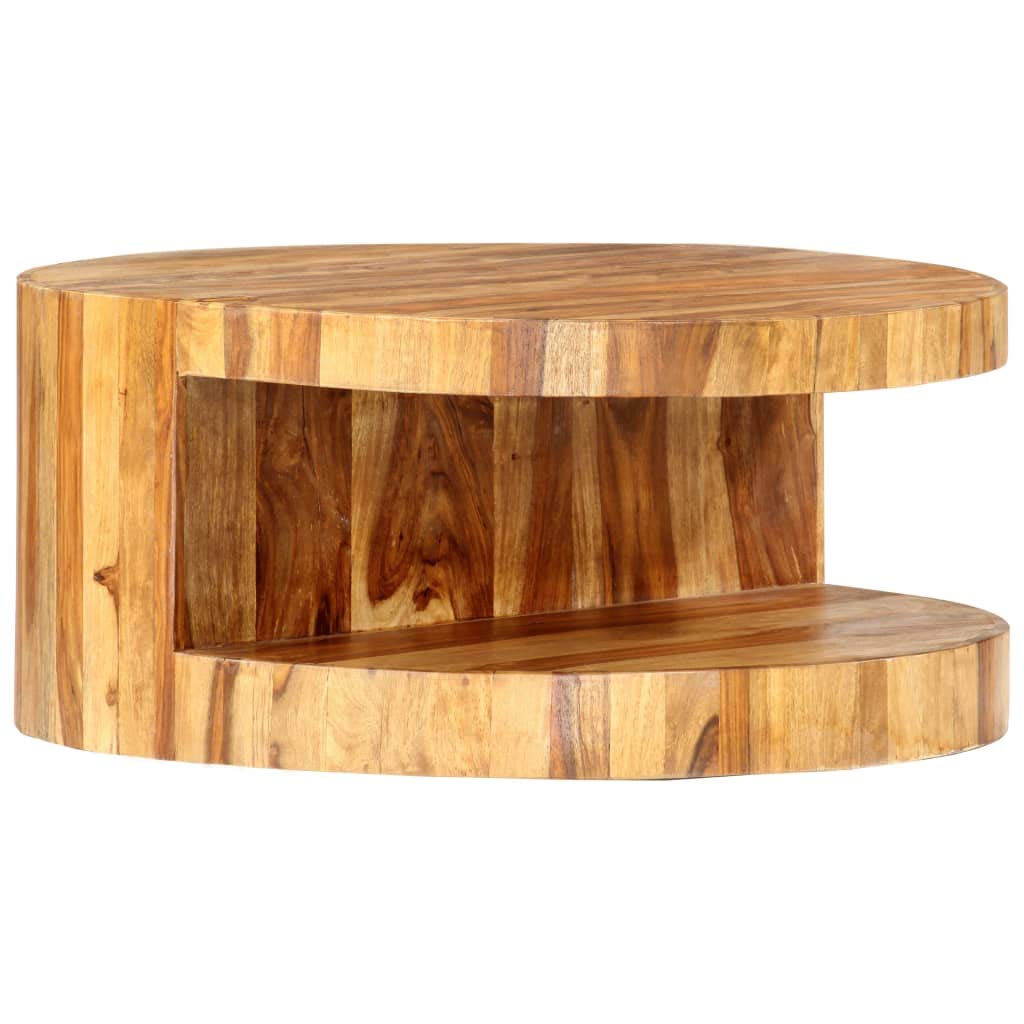Round Coffee Table 25.6"x11.8" Solid Sheesham Wood C312