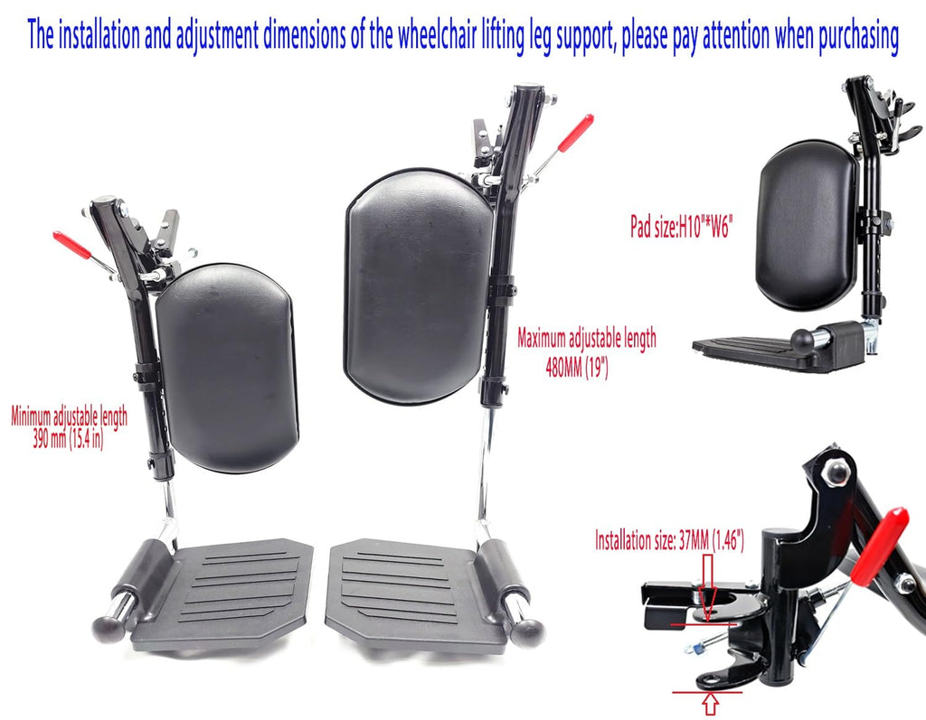 Black Wheelchair Elevating Leg Rest with Calf Pads and Composite Footplates I6212