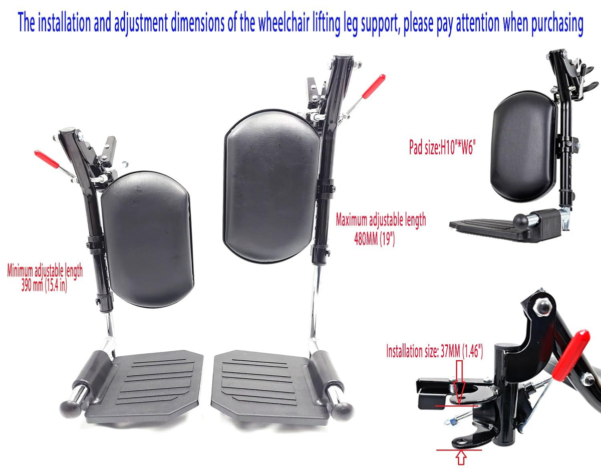 Black Wheelchair Elevating Leg Rest with Calf Pads and Composite Footplates I6212