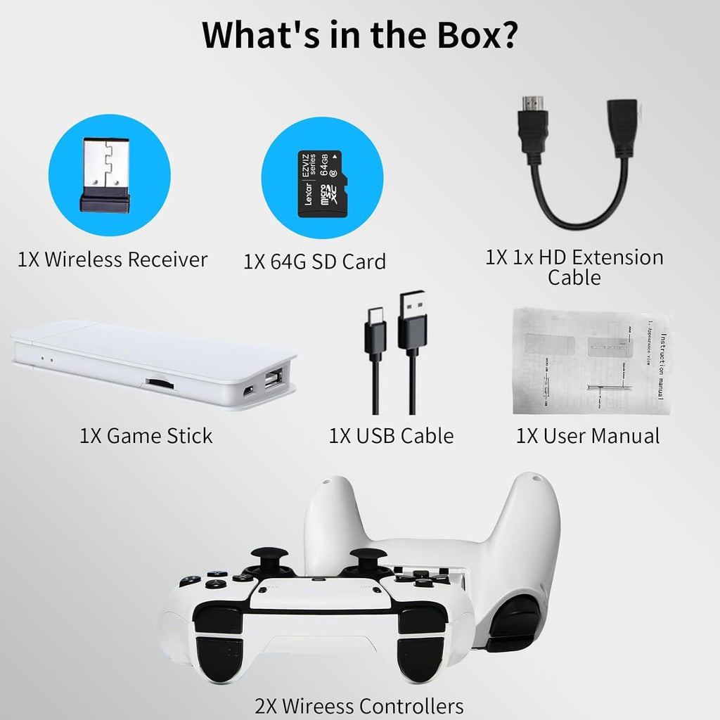 Wireless Retro Gaming Console Game Stick with 4K HDMI Output and 2 Wireless Controllers D42877