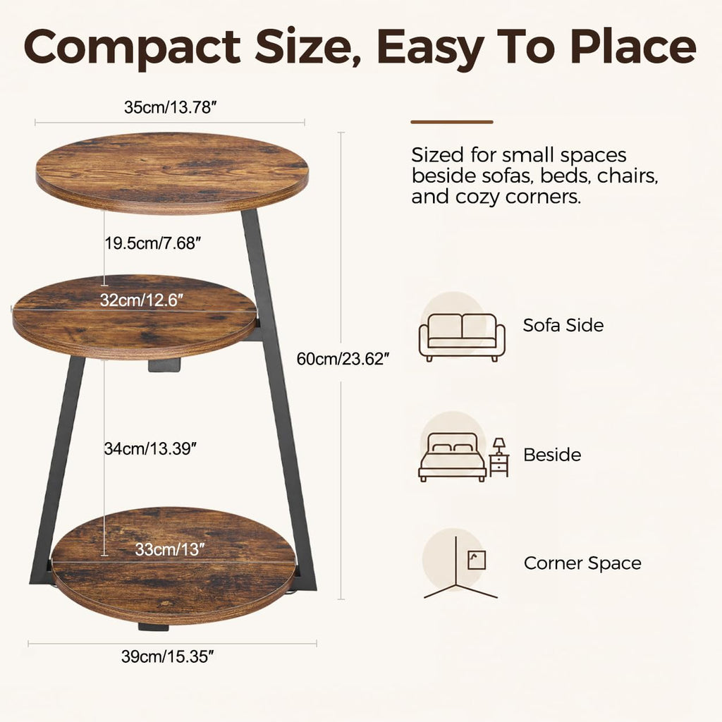 Small Round 3-Tier Side Table with Storage Shelves E26174