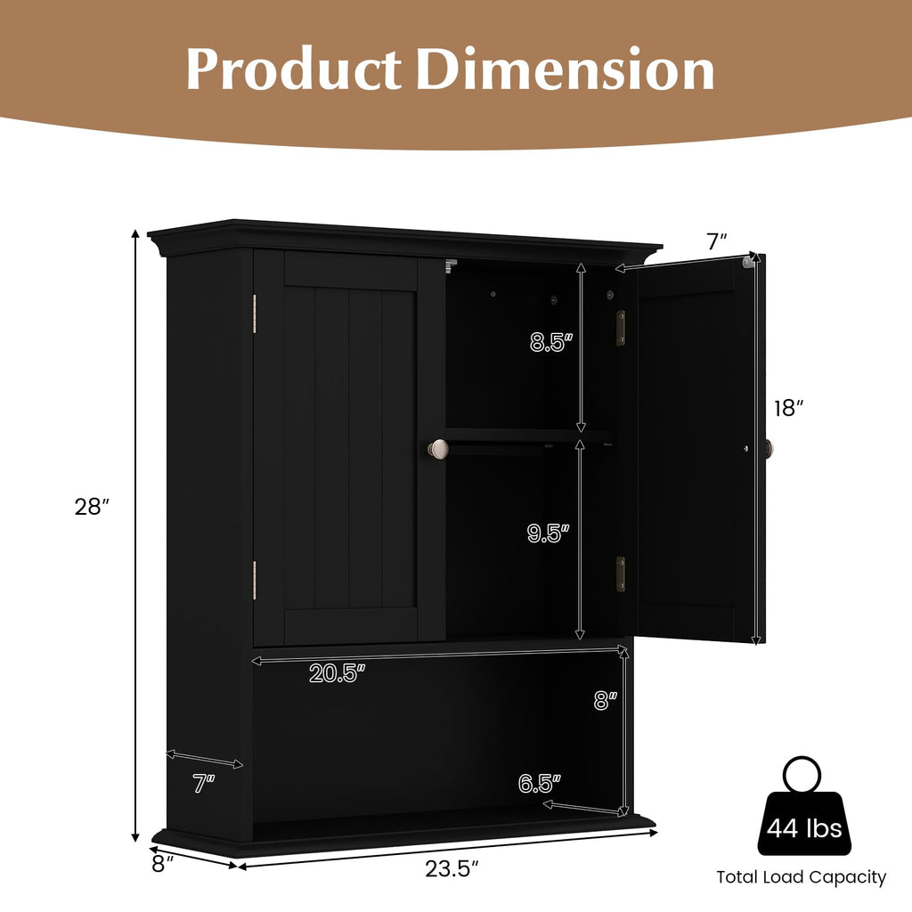 Black Wooden Bathroom Wall Cabinet with 2 Doors X66241