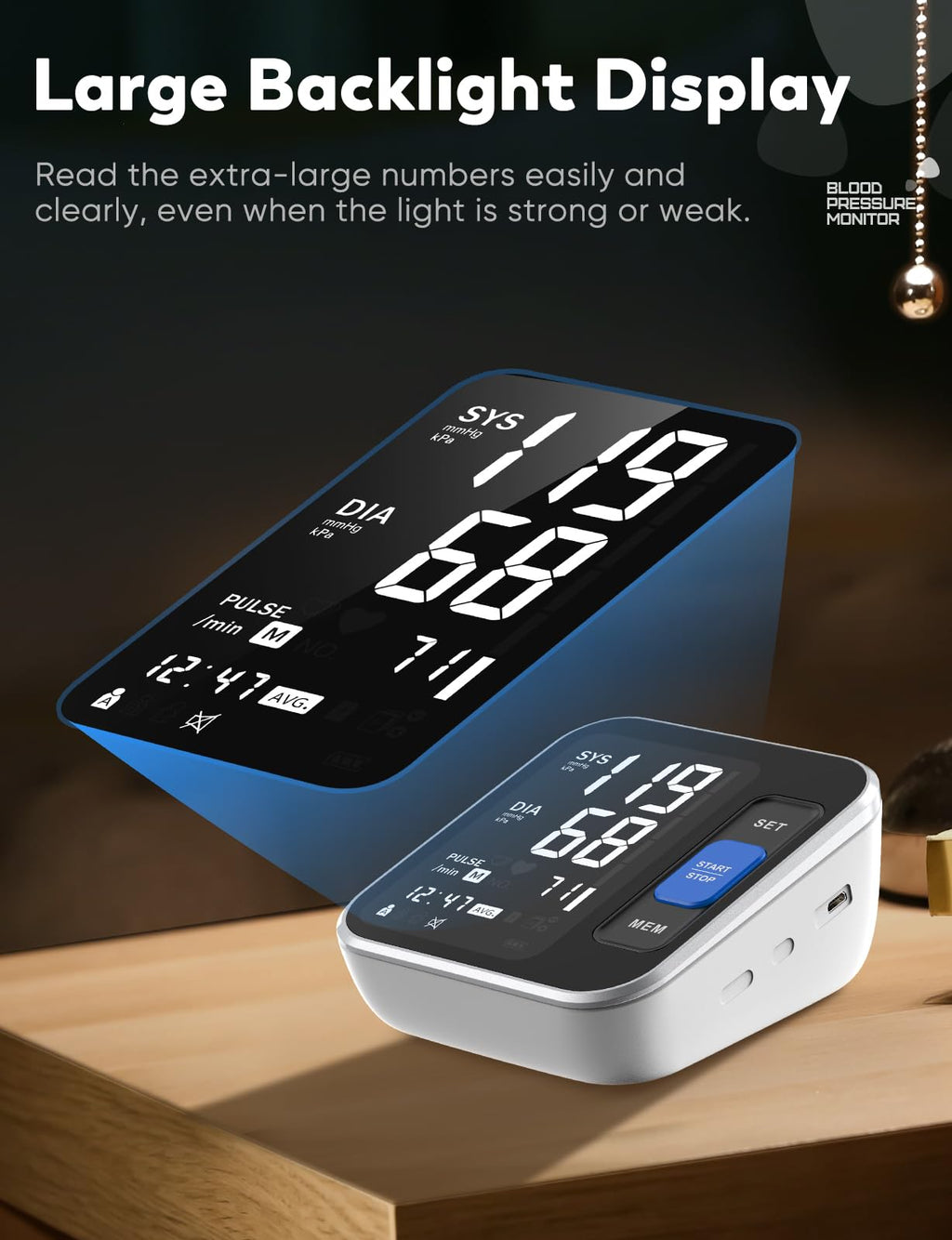 Upper Arm Blood Pressure Monitor with Backlight Display 2 Users Memory D65305