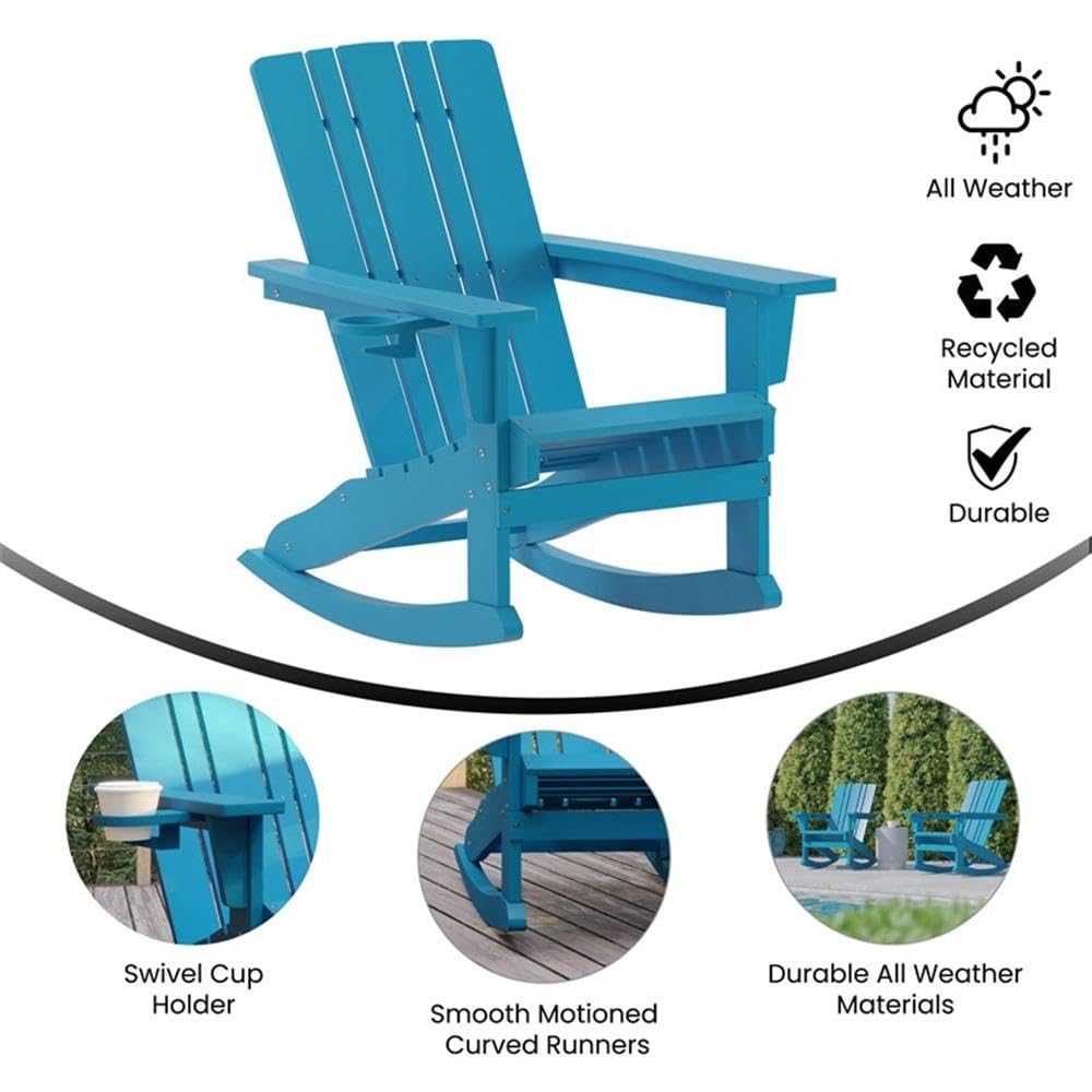 Blue Plastic Adirondack Rocking Chair with Cupholder C1851