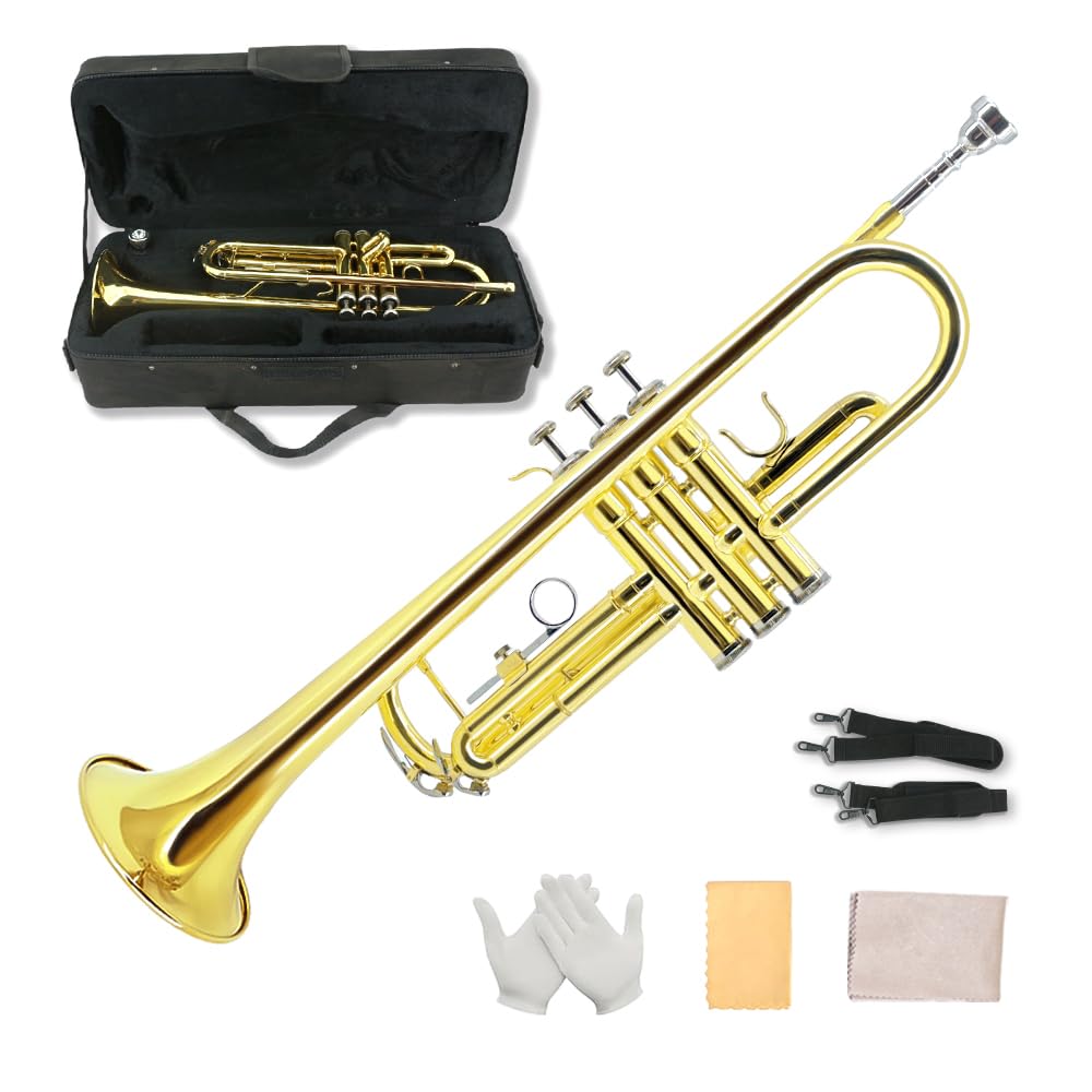 Standard Trumpet Set with Carrying Hard Case, 7C Mouthpiece, Cleaning Cloth and Gloves R96467