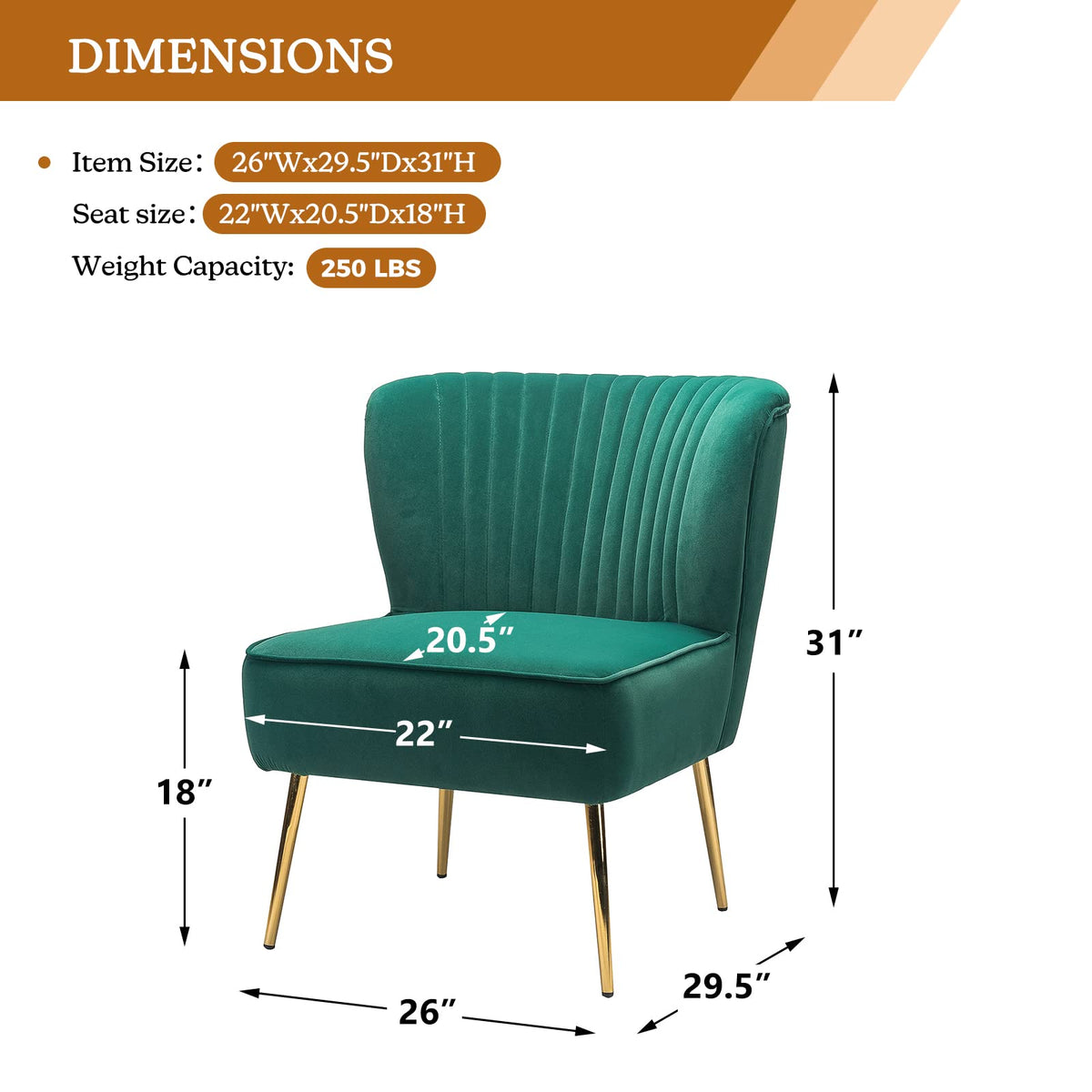 Velvet Accent Chair Set of 2 Emerald Green Wingback Armless Slipper Chair H6854