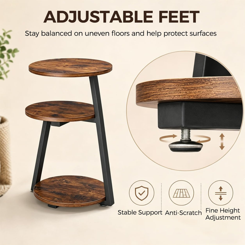 Small Round 3-Tier Side Table with Storage Shelves E26174