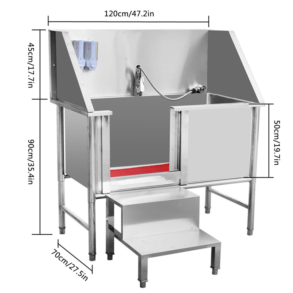 47 Inch Stainless Steel Dog Grooming Tub with Walk-in Stairs X87635