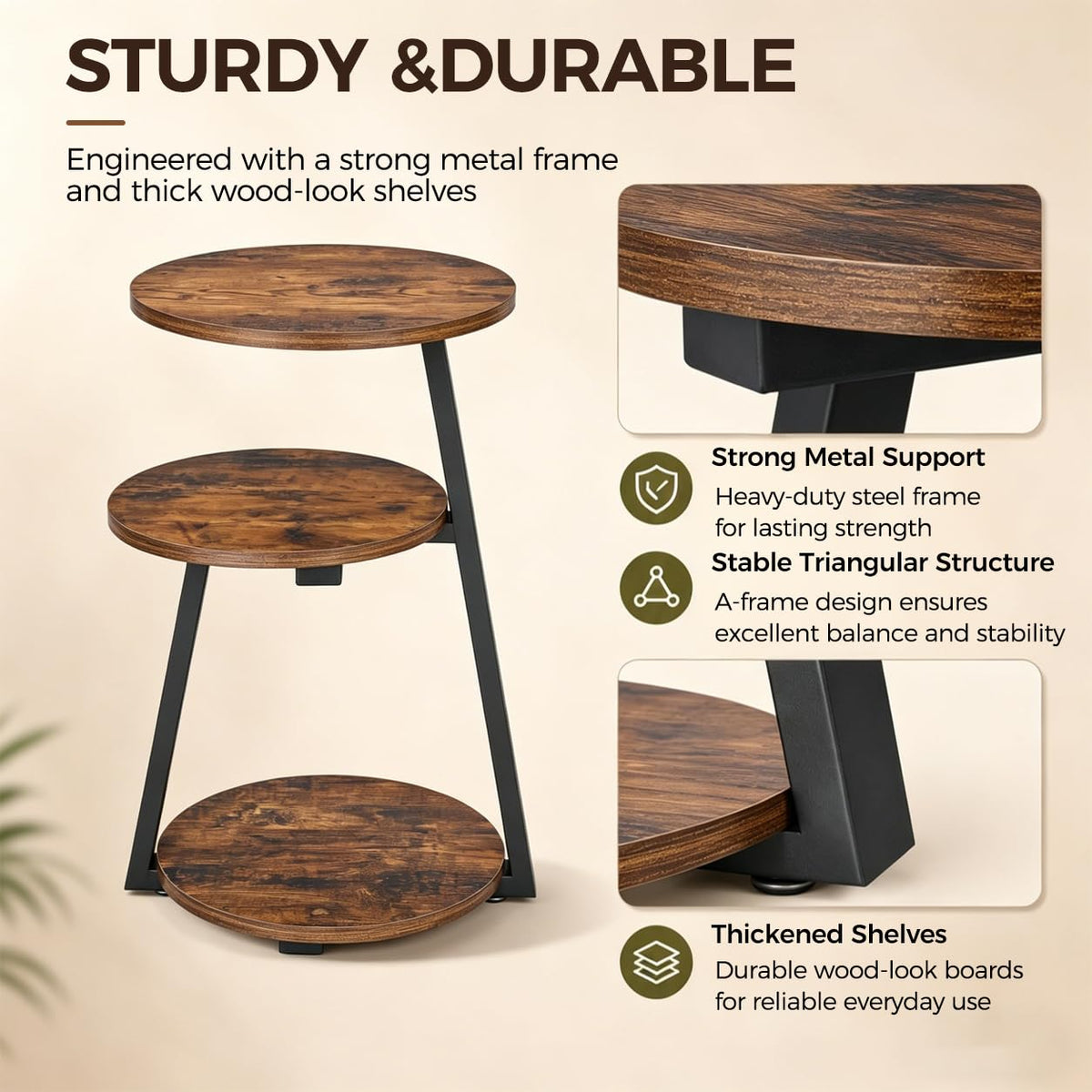 Small Round 3-Tier Side Table with Storage Shelves E26174