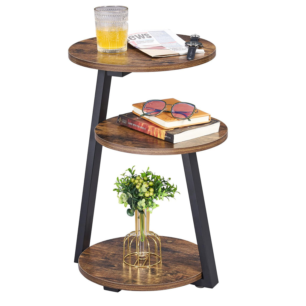 Small Round 3-Tier Side Table with Storage Shelves E26174