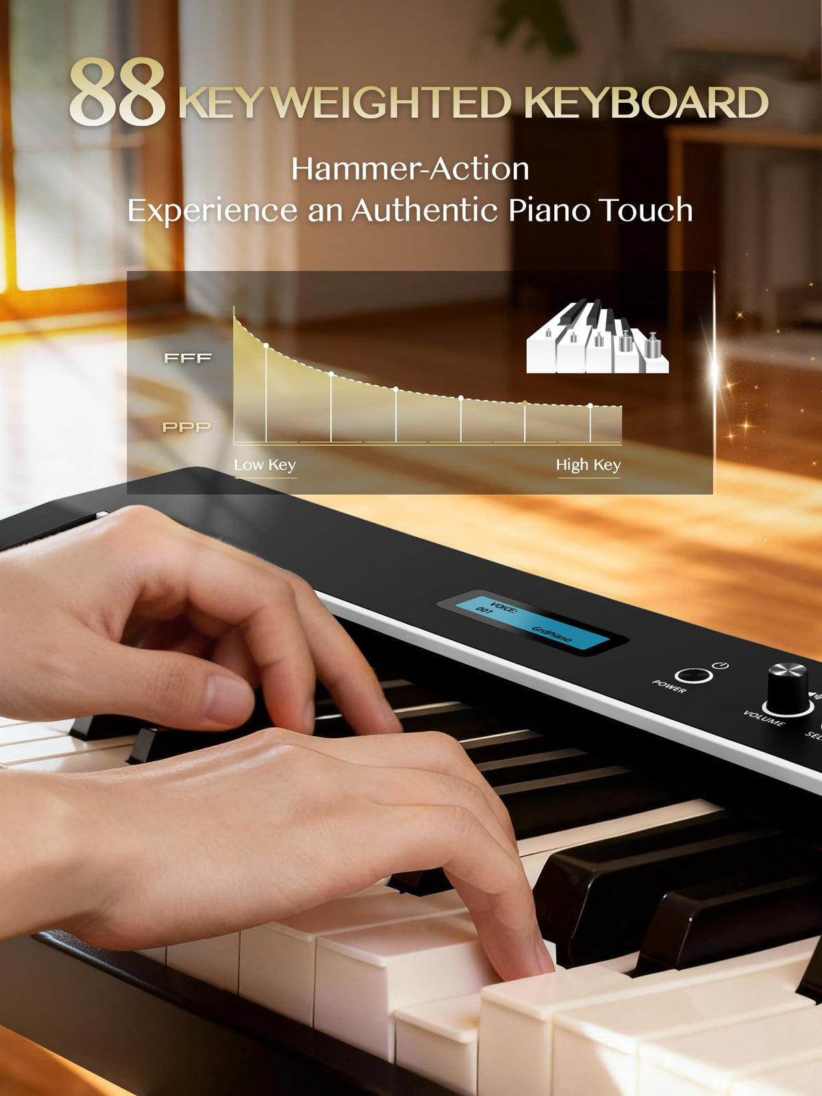 88-Key Weighted Action Digital Piano with Wooden Stand M383