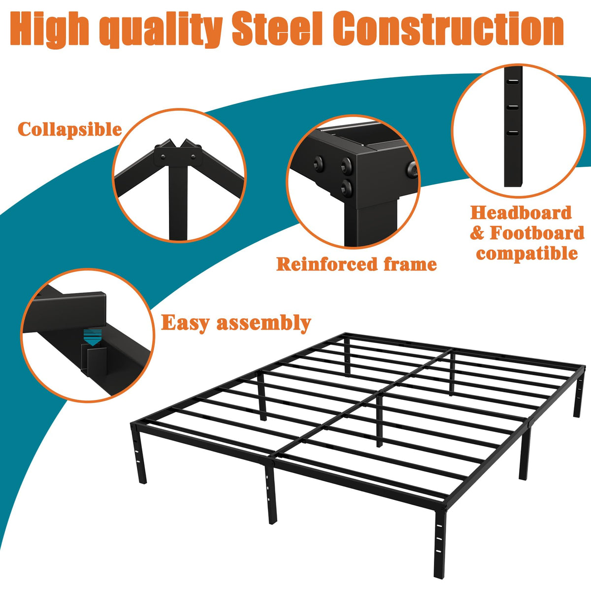 Black 18 Inch Metal Platform Full Bed Frame F315