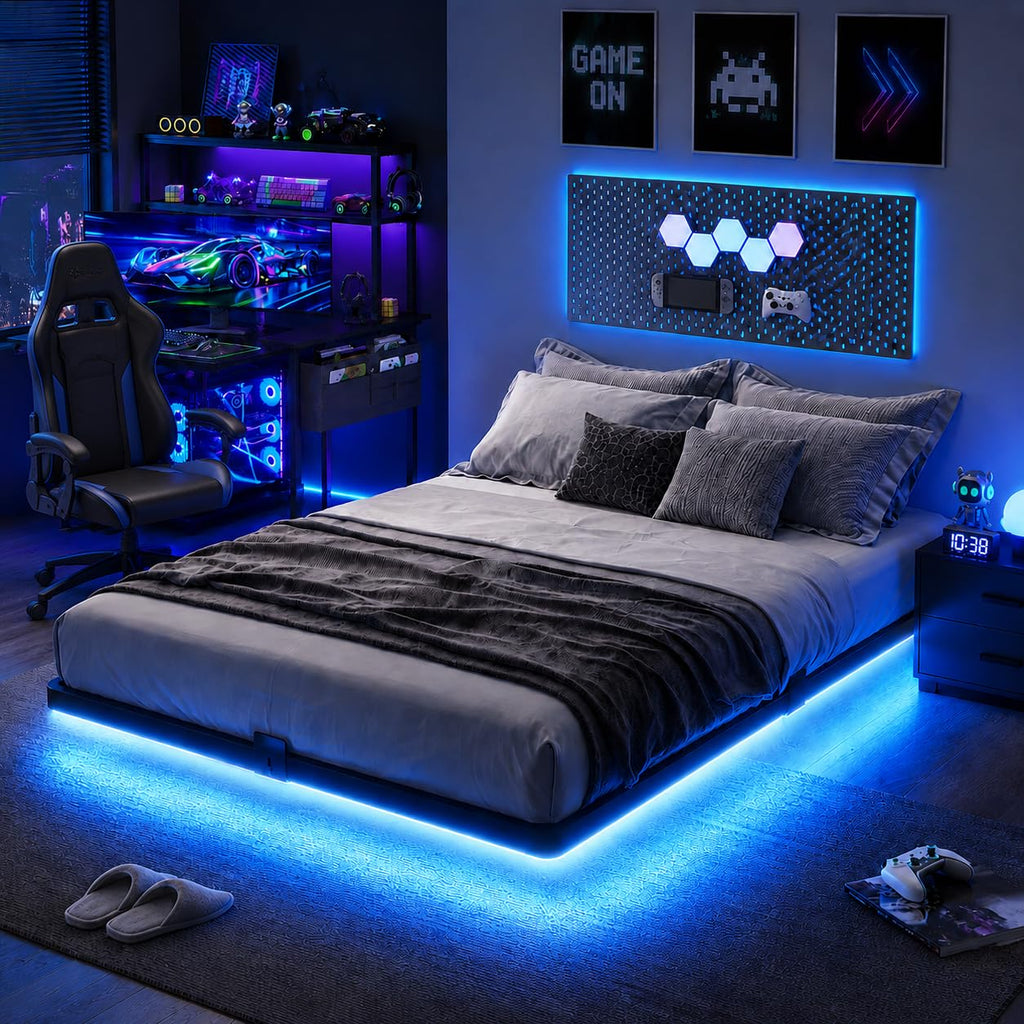 Full Size Floating Bed Frame with LED Lights W141