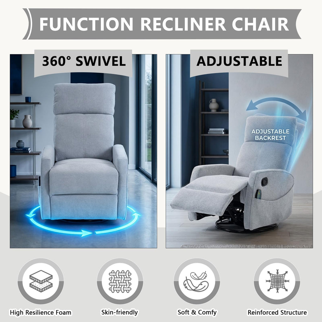Small White Velvet Recliner Rocking Chair with Heat and Massage D495