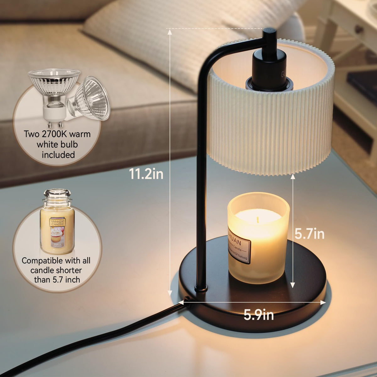 Dimmable Candle Warmer Lamp with Timer and Bulbs Black G64636