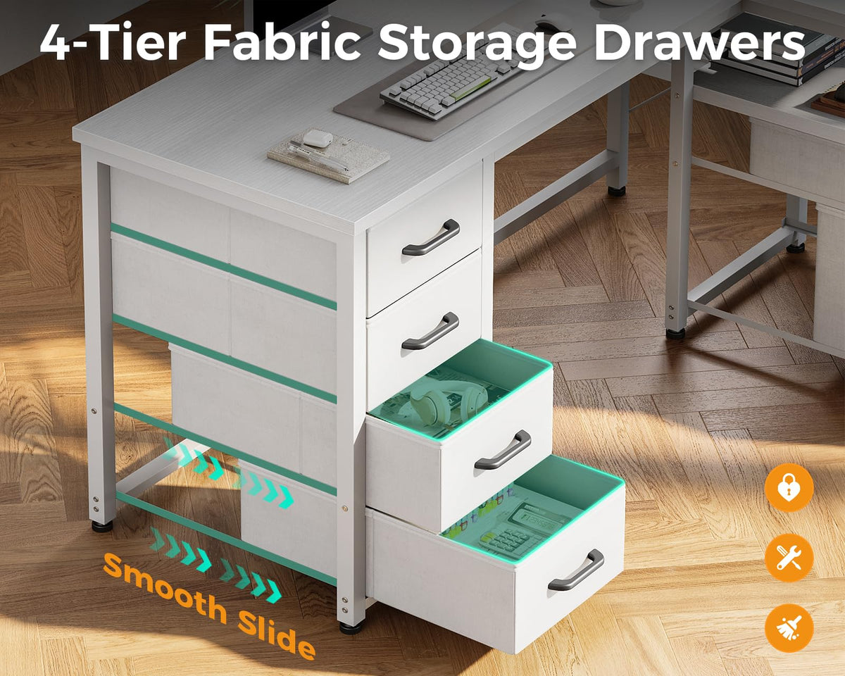 55 Inch L Shaped Office Desk with 6 Drawers White Y81167