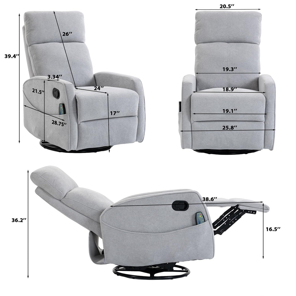 Small White Velvet Recliner Rocking Chair with Heat and Massage D495
