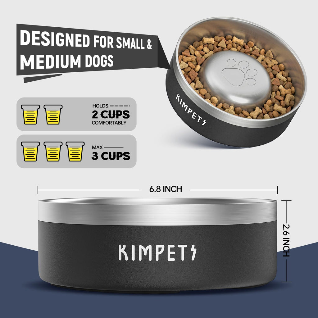 Black 2 Cups Stainless Steel Non-Slip Dog Slow Feeder Bowl Z5618